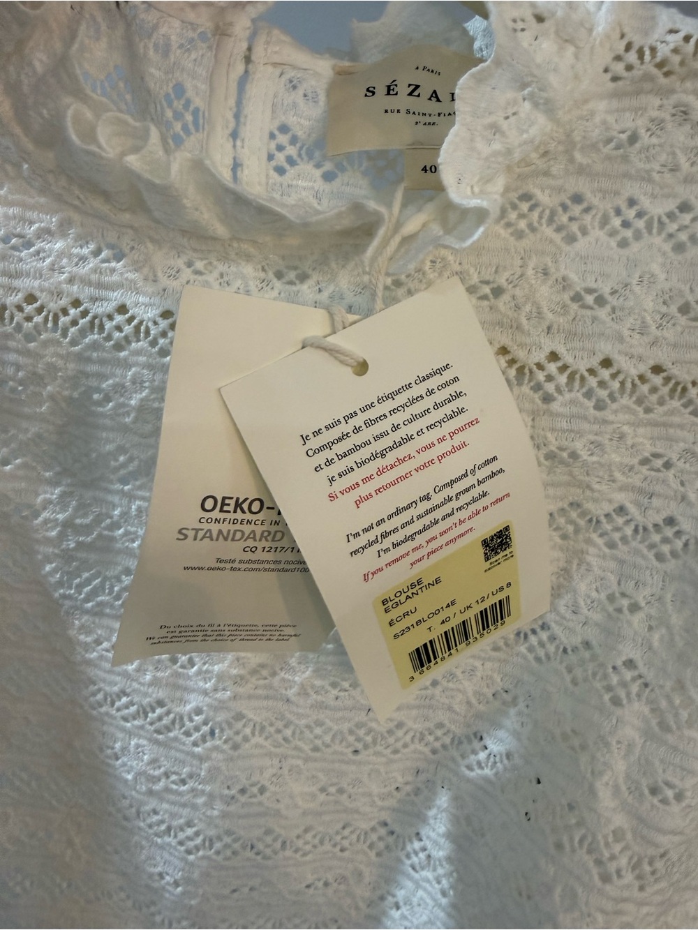 Sezane *NEW* Eglantine Ecru Guipure Blouse Size 40 US 8 - Picture 6 of 7